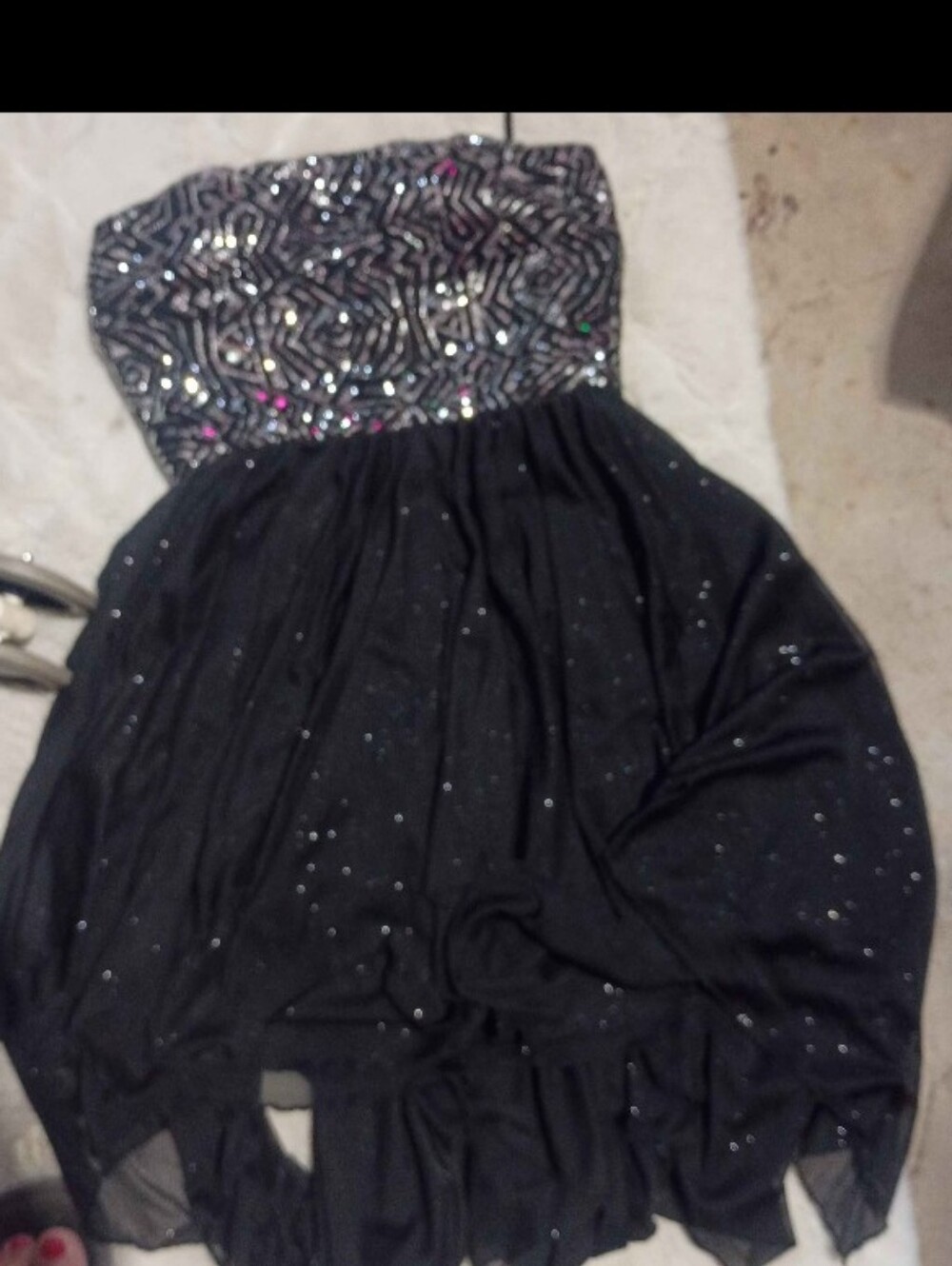 Sparkling Black Strapless Sequin Bodice Party Dress